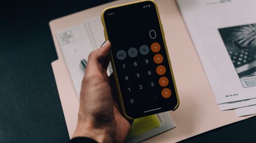 Mobile phone with the calculator app open