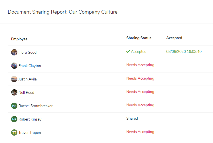 Screenshot of SkyHR's Document Sharing Screen