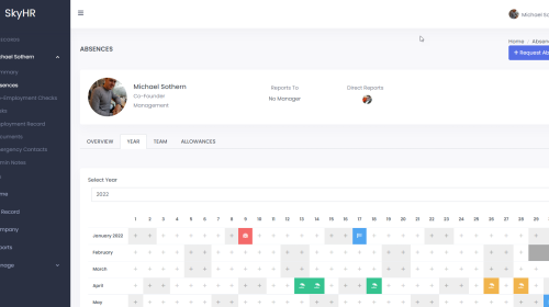 Screenshot of SkyHR employee absence year