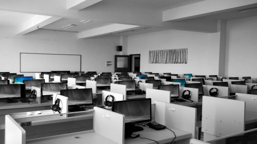Empty office cubicles