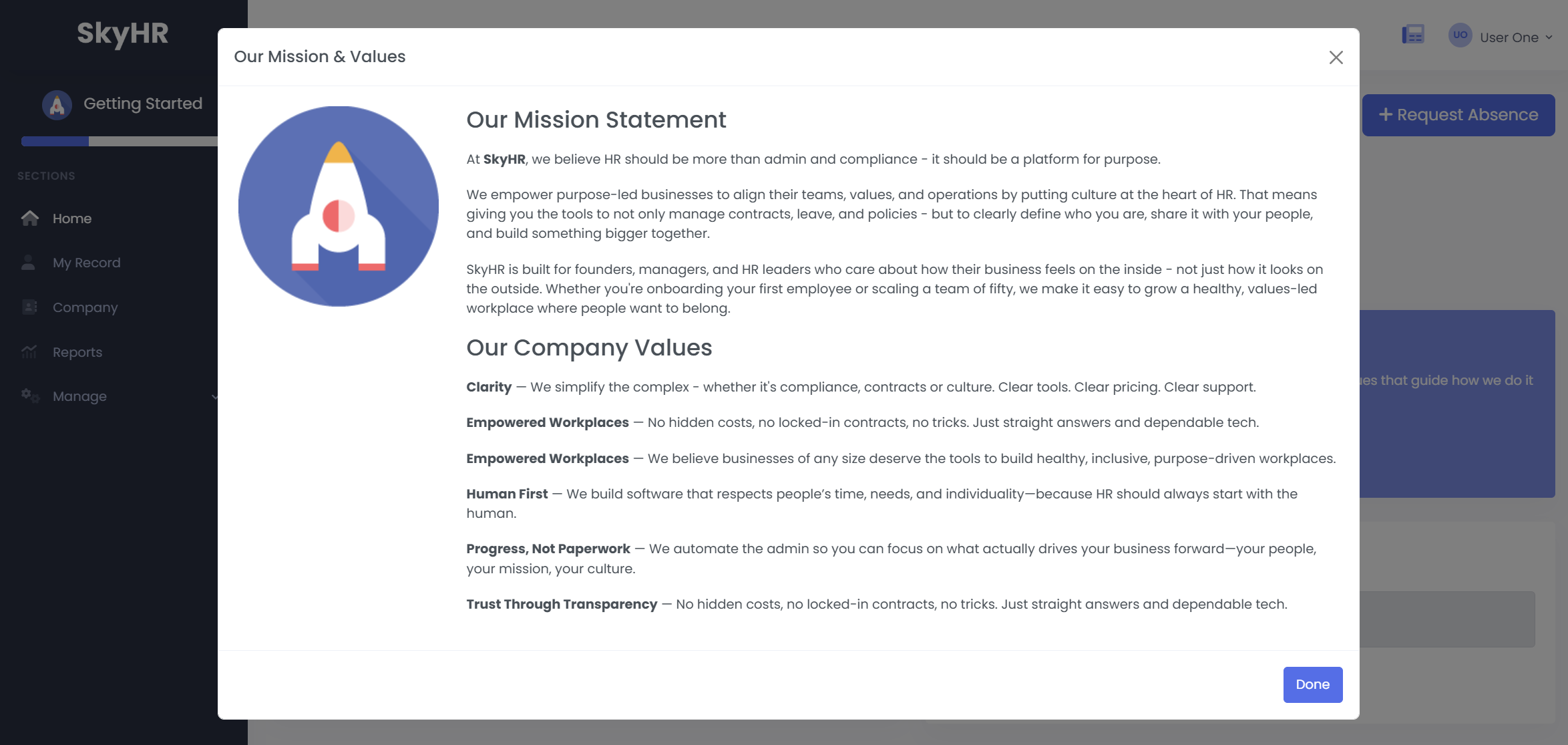 Mission And Values Screenshot