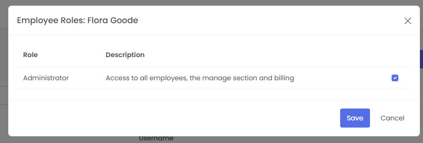 Screenshot of the edit roles screen