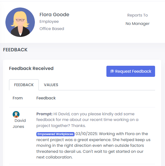 Screenshot of Feedback Snippet