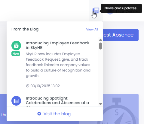 Screenshot of Product Updates news